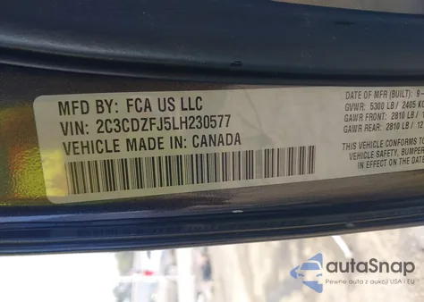 2020 Dodge Challenger R/T Scat Pack z USA, uszkodzony, nr VIN 2C3CDZFJ5LH230577